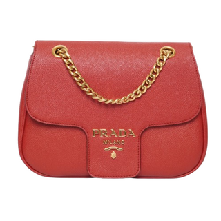 Saffiano Flap Crossbody Leather Lux Chain Crossbody Shoulder Red Bag