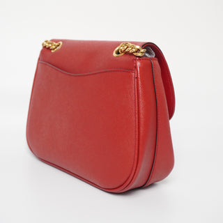 Saffiano Flap Crossbody Leather Lux Chain Crossbody Shoulder Red Bag