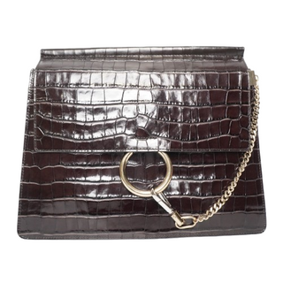 Faye Shoulder Bag Crocodile Embossed Medium Brown Shoulder Bag