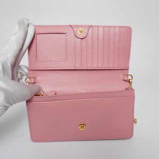 Saffiano Metal Continental Flap Pink Wallet